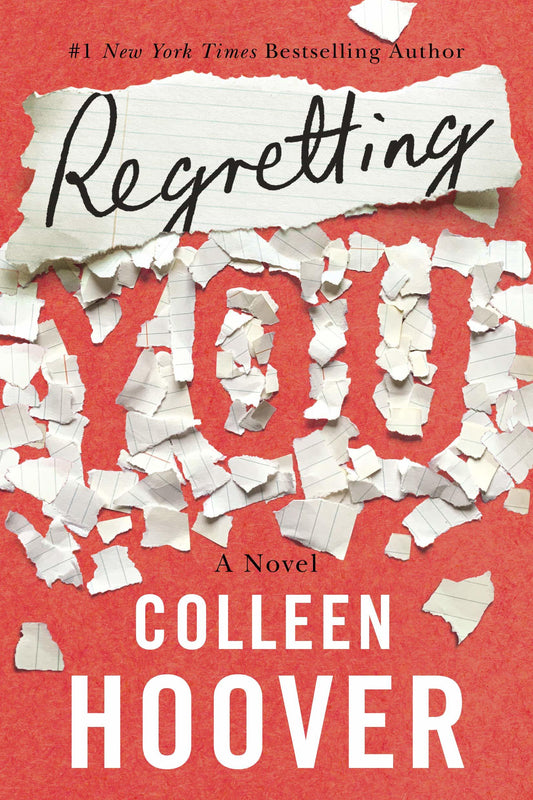 Book cover of 'Regretting You' by Colleen Hoover with torn paper effect on a red background