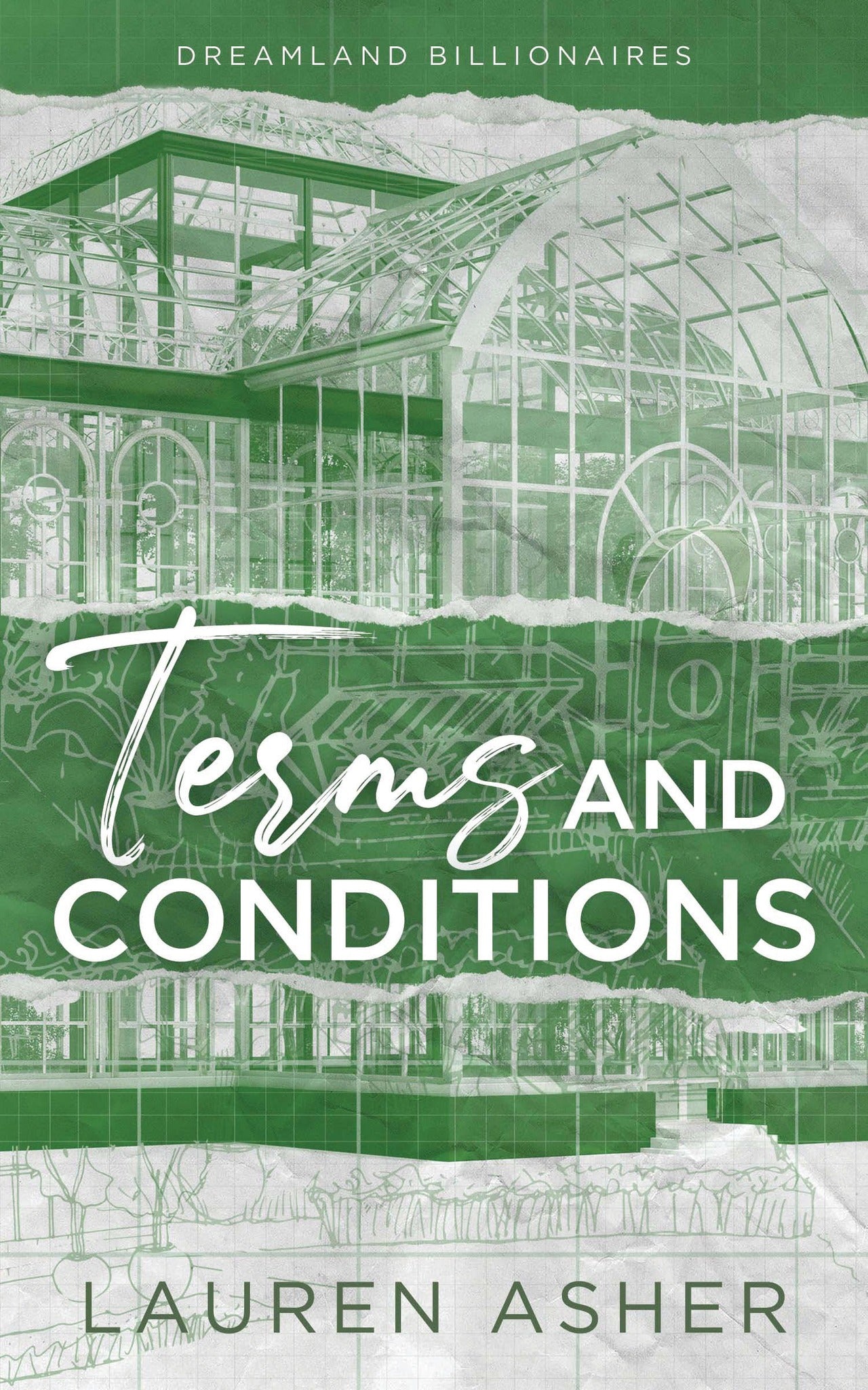 Book cover of 'Terms and Conditions' by Lauren Asher with architectural design elements.
